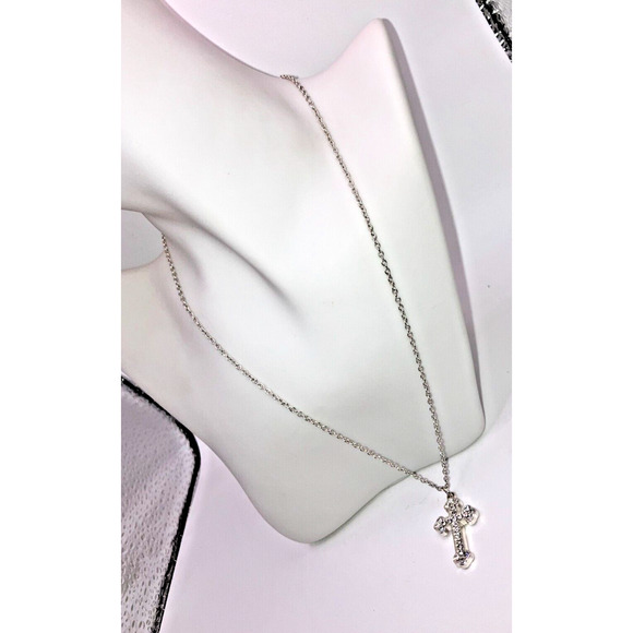 Silver-Tone Rhinestone Cross 21.25" Pendant Necklace! - Picture 3 of 6